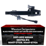 Exterior Door Handle Black Primed Replacement for Nissan Sentra B16 (2007-2012) (Smart Entry System w/ Sensor) OE Part # 80607-ZT52B, 80607-ET92A | Front Left Driver Side