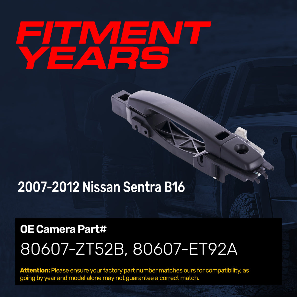 Exterior Door Handle Black Primed Replacement for Nissan Sentra B16 (2007-2012) (Smart Entry System w/o Sensor) OE Part # 80607-ZT52B, 80607-ET92A | Front Left Driver Side