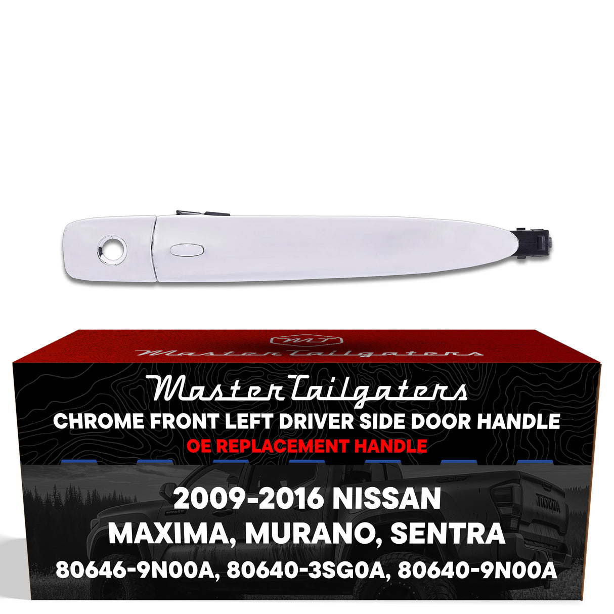 Exterior Door Handle Chrome Replacement for Nissan Maxima (09-15), Murano (09-14), Sentra (13-16) OE Part # 80646-9N00A, 80640-3SG0A, 80640-9N00A | Front Left Driver Side