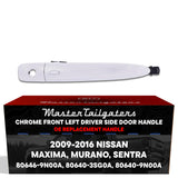 Exterior Door Handle Chrome Replacement for Nissan Maxima (09-15), Murano (09-14), Sentra (13-16) OE Part # 80646-9N00A, 80640-3SG0A, 80640-9N00A | Front Left Driver Side