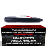 Exterior Door Handle Black Primed Replacement for Toyota Corolla (09-13), Prius (04-09), RAV4 (09-12) OE Part # 69210-02110-C1, 69210-12320-C1 | Front Right Passenger Side w/o Keyhole Cap