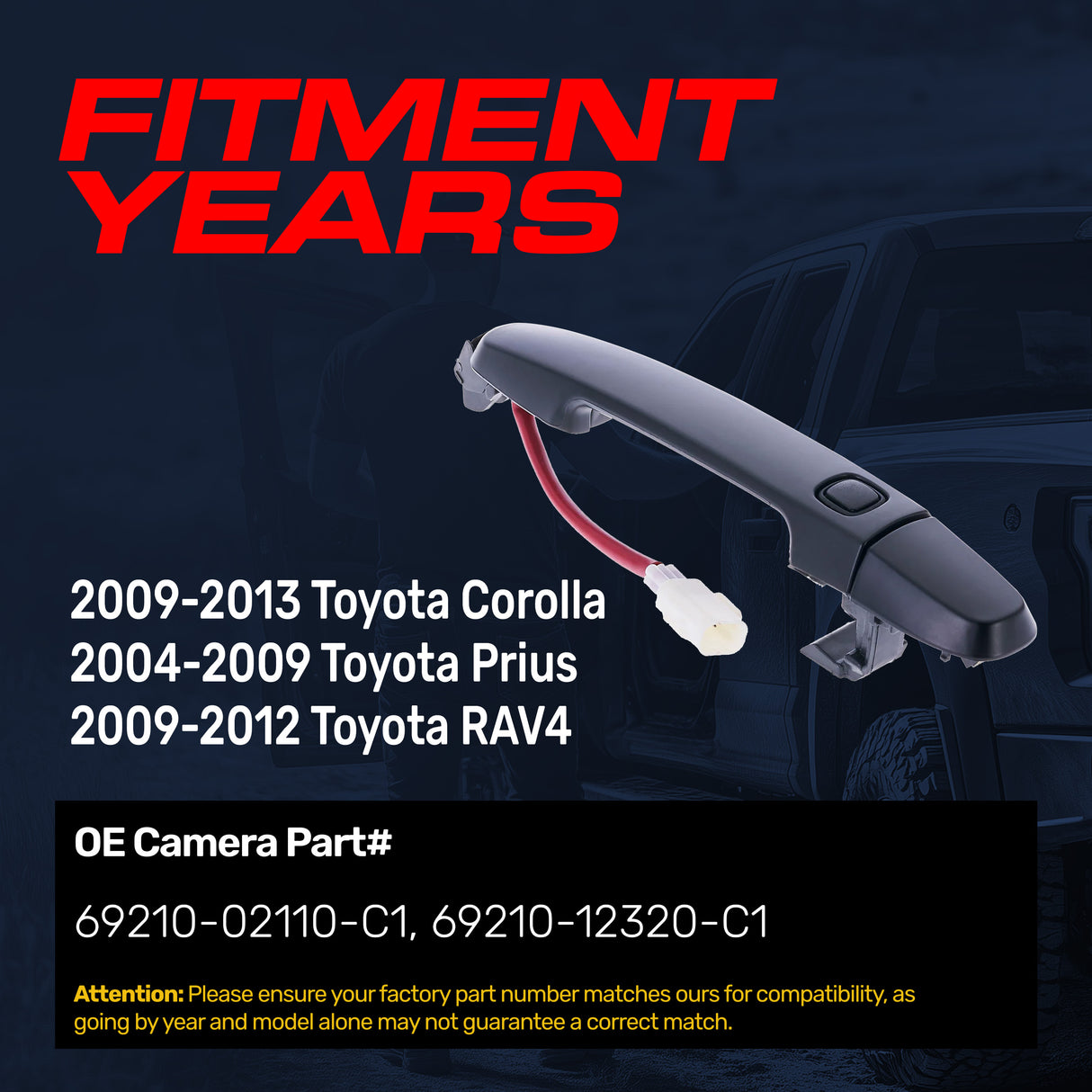 Exterior Door Handle Black Primed Replacement for Toyota Corolla (09-13), Prius (04-09), RAV4 (09-12) OE Part # 69210-02110-C1, 69210-12320-C1 | Front Right Passenger Side w/o Keyhole Cap