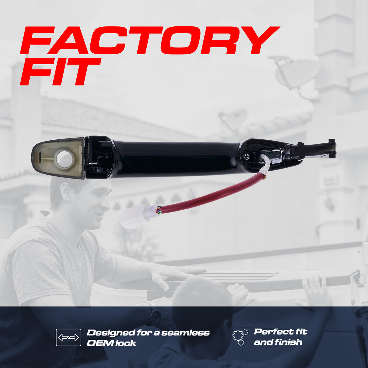 Exterior Door Handle Black/Chrome Replacement for Toyota Avalon (08-12), Highlander (08-13), Highlander Hybrid (08-13) OE Part # 69210-07010-C0, 69210-30310-C0 | Front Left Driver Side