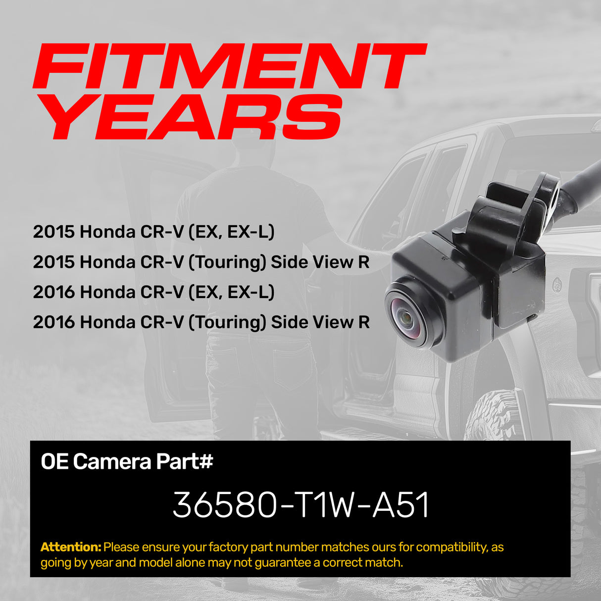 Honda CR-V (EX, EX-L, Touring Model) 2015-2016 OEM Replacement Backup Camera OE Part # 36580-T1W-A51