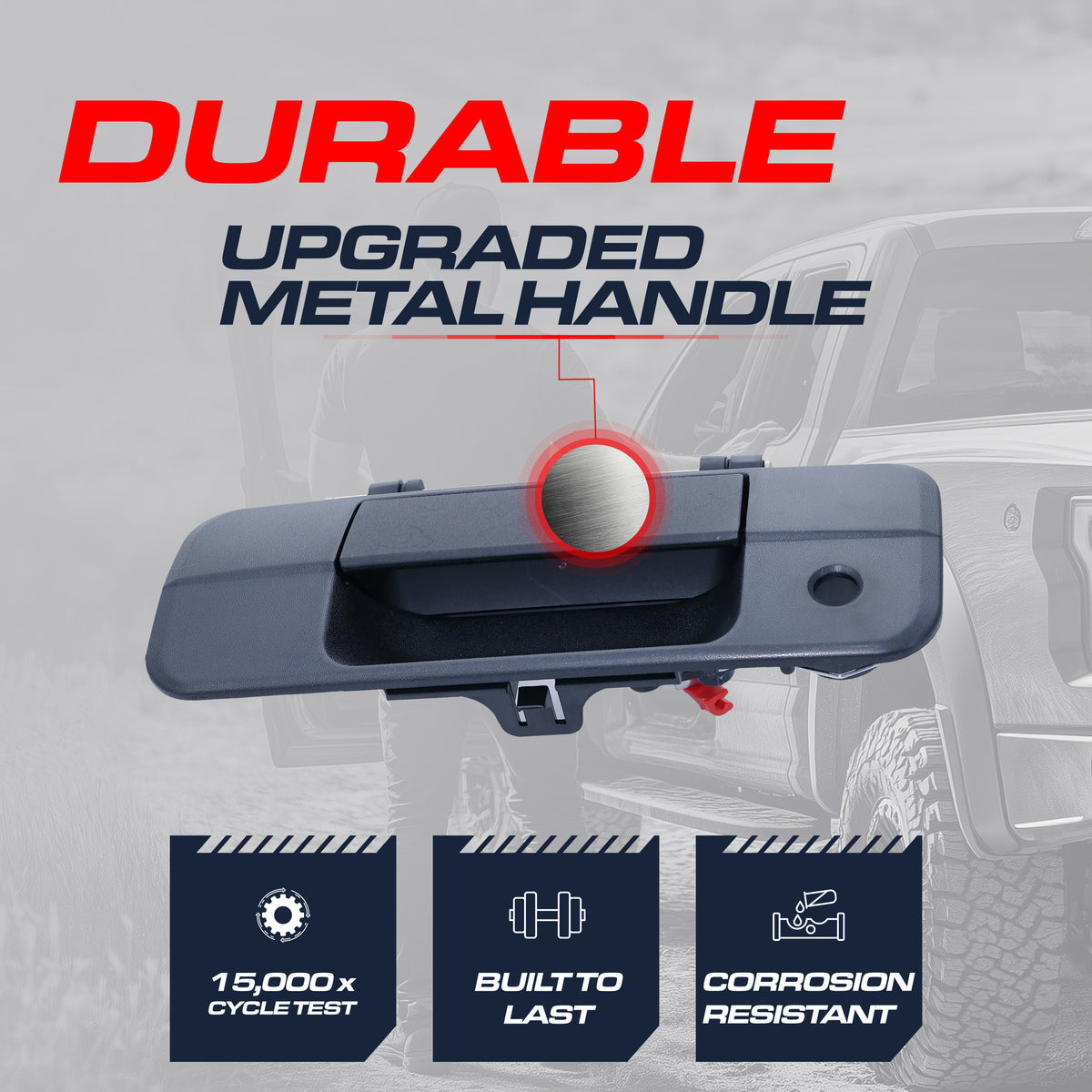 Tailgate Handle Upgraded Black Metal Replacement for Toyota Tundra (2007-2013) OE Part # 69090-0C040 | Tailgate Handle w/o Rear Camera Hole, w/ Keyhole