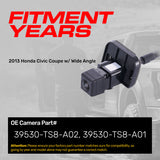 Honda Civic Coupe w/ Wide Angle (2013) OEM Replacement Backup Camera OE Part # 39530-TS8-A01, 39530-TS8-A02