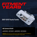 Tailgate Handle Upgraded Chrome Metal Replacement for Toyota Tundra (2007-2013) OE Part # 69090-0C051, 69090-0C050 | Tailgate Handle w/ Rear Camera Hole, w/ Keyhole