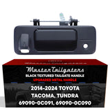 Tailgate Handle Upgraded Black Metal Replacement for Toyota Tacoma (2016-2023), Tundra (2014-2024) OE Part # 69090-0C091, 69090-0C090 | Tailgate Handle w/ Rear Camera Hole, w/ Keyhole