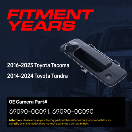 Tailgate Handle Upgraded Black Metal Replacement for Toyota Tacoma (2016-2023), Tundra (2014-2024) OE Part # 69090-0C091, 69090-0C090 | Tailgate Handle w/ Rear Camera Hole, w/ Keyhole