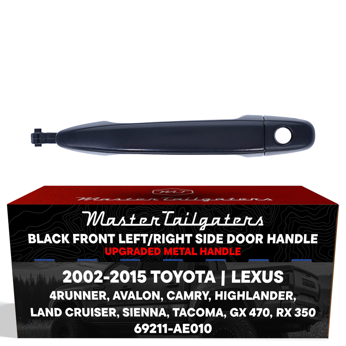 Exterior Door Handle Upgraded Black Metal Replacement for Toyota 4Runner 03-09, Avalon 05-12, Camry 07-11, Tacoma 05-15 / Lexus GX 470 03-09, RX350 07-09 OE Part# 69211-AE010 | Front RH=LH w/ Keyhole