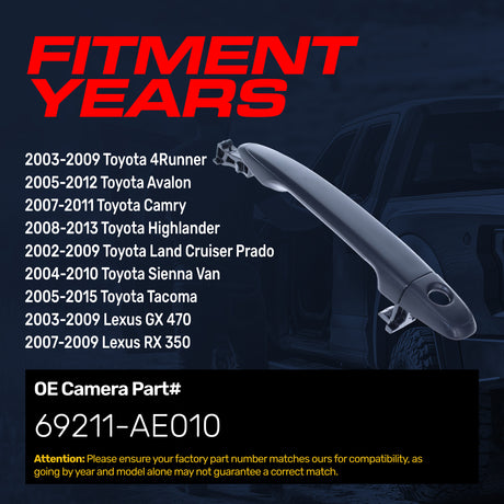 Exterior Door Handle Upgraded Black Metal Replacement for Toyota 4Runner 03-09, Avalon 05-12, Camry 07-11, Tacoma 05-15 / Lexus GX 470 03-09, RX350 07-09 OE Part# 69211-AE010 | Front RH=LH w/ Keyhole