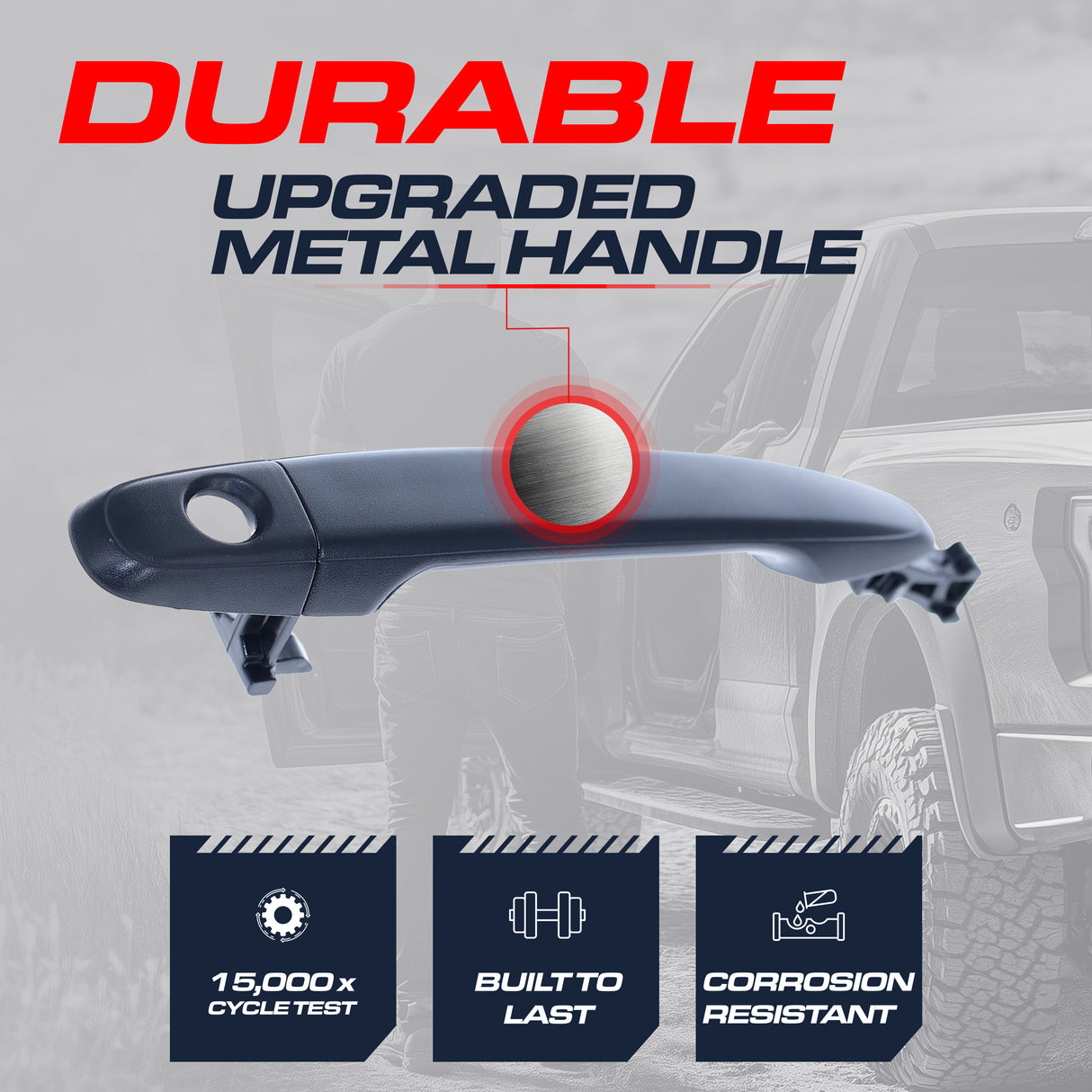 Exterior Door Handle Upgraded Black Metal Replacement for Toyota 4Runner 03-09, Avalon 05-12, Camry 07-11, Tacoma 05-15 / Lexus GX 470 03-09, RX350 07-09 OE Part# 69211-AE010 | Front RH=LH w/ Keyhole