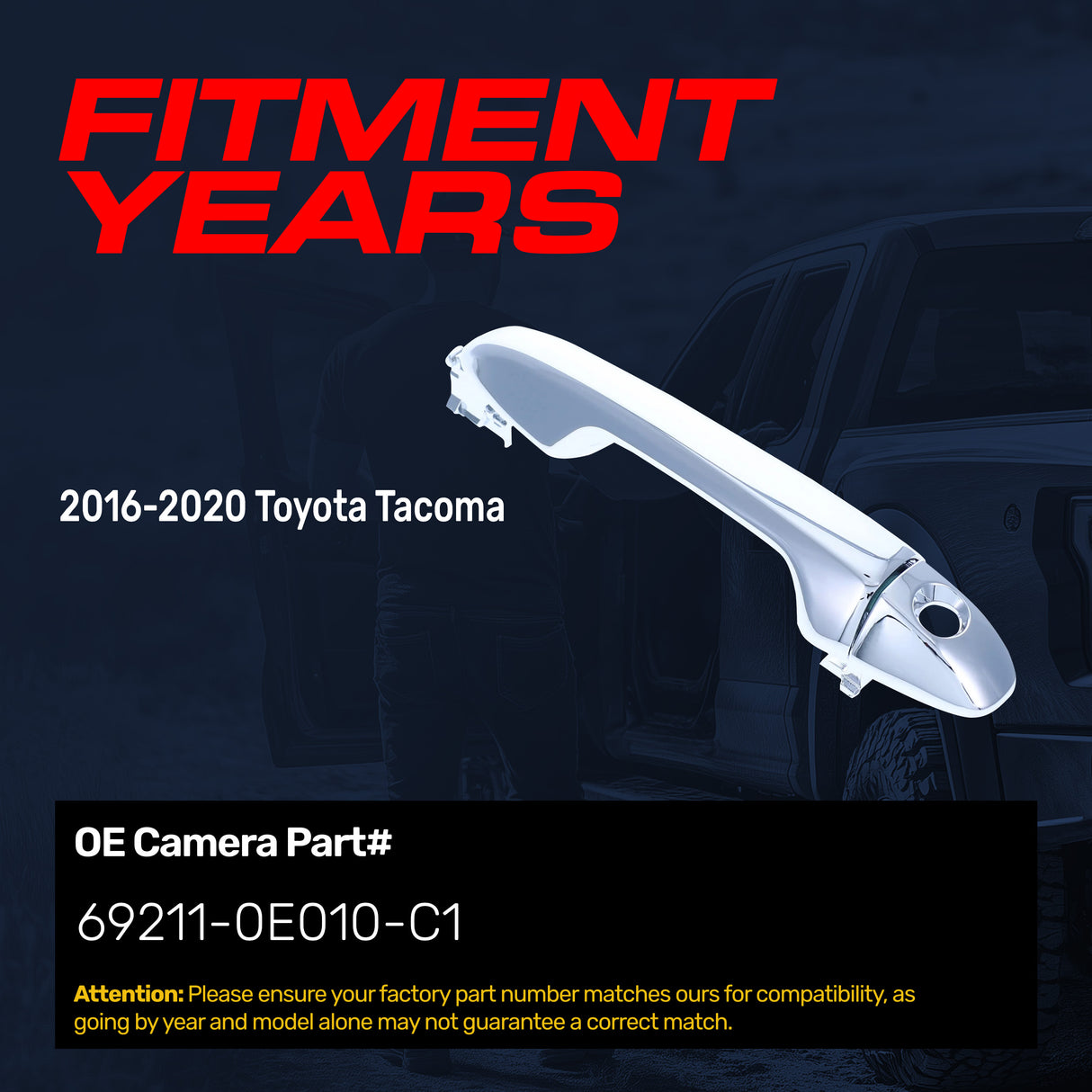 Exterior Door Handle Upgraded Chrome Metal Replacement for Toyota Tacoma (2016-2020) OE Part # 69211-0E010-C1 | Front LH w/ Keyhole