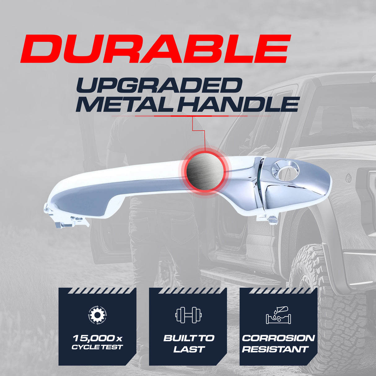 Exterior Door Handle Upgraded Chrome Metal Replacement for Toyota Tacoma (2016-2020) OE Part # 69211-0E010-C1 | Front LH w/ Keyhole