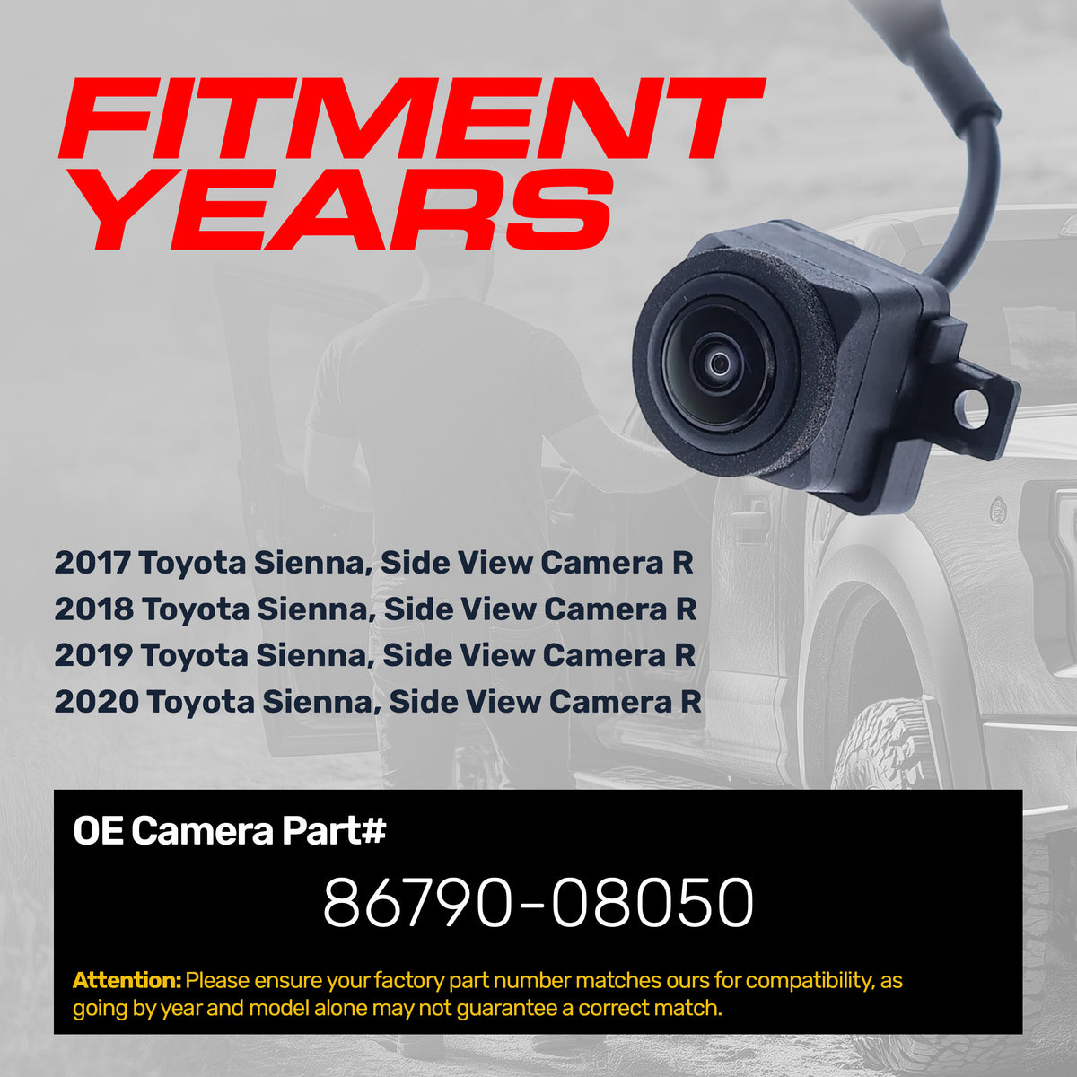 Toyota Sienna (2017-2020) OEM Replacement Right Side View Camera OE Part # 86790-08050