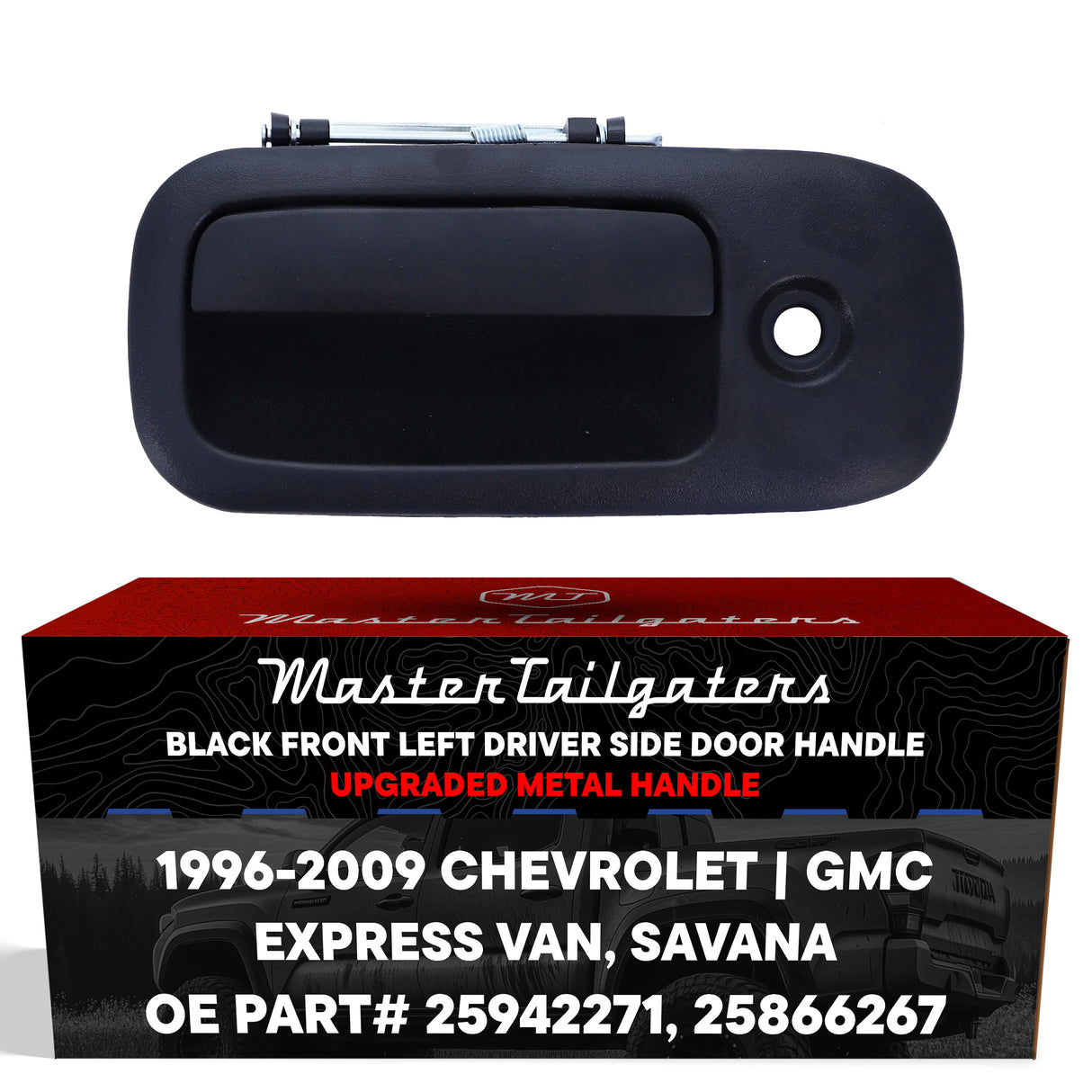 Exterior Door Handle Upgraded Black Metal Replacement for Chevrolet Express Van (1996-2009) / GMC Savana 1500, 2500, 3500, 4500 (1996-2009)