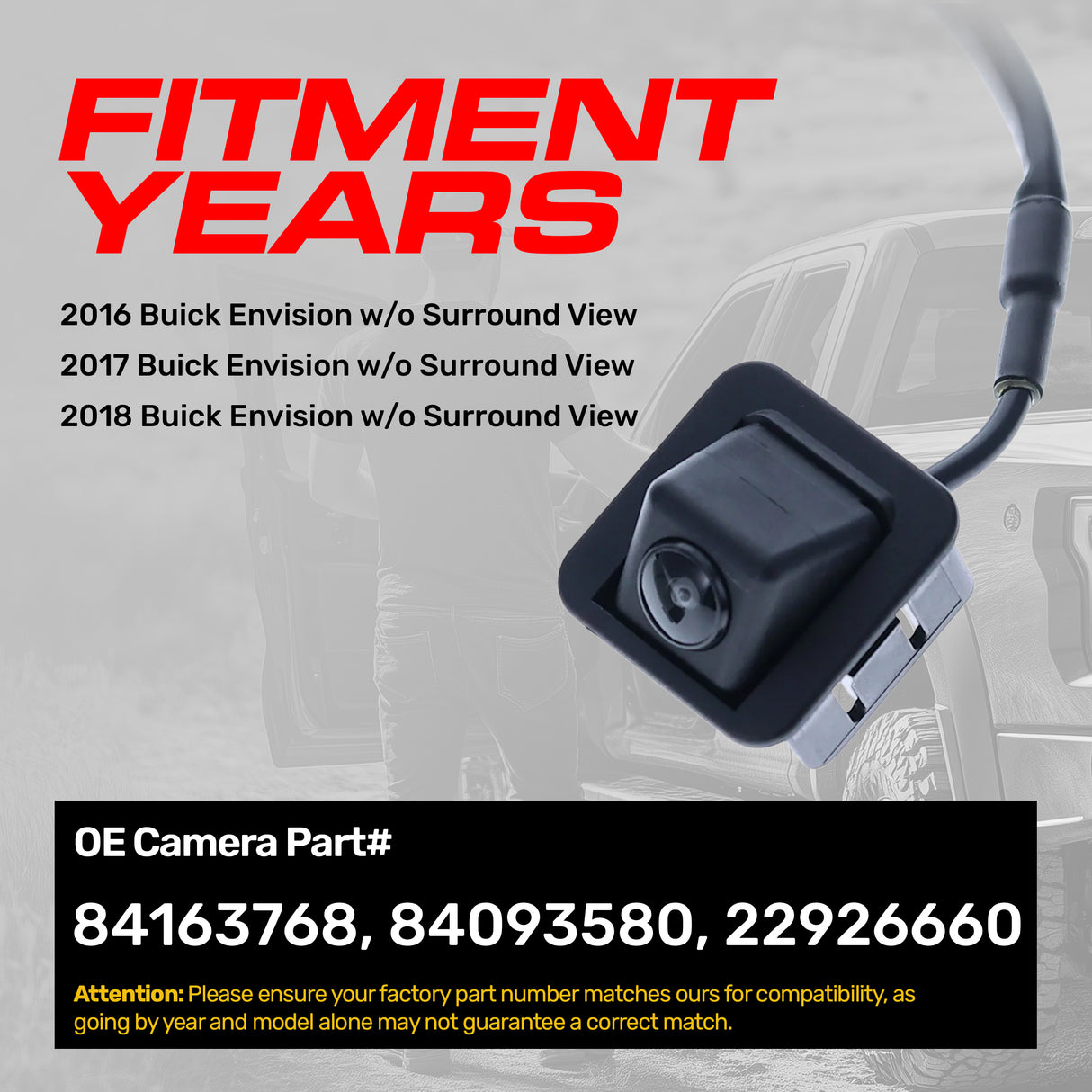 Buick Envision w/o Surround View (2016-2018) OEM Replacement Backup Camera OE Part # 84163768, 84093580, 22926660 - Master Tailgaters