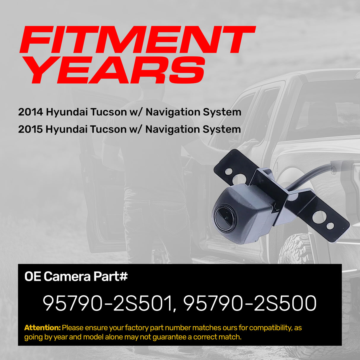 Hyundai Tucson w/ Navigation System (2014-2015) OEM Replacement Backup Camera OE Part # 95790-2S501, 95790-2S500