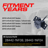 Infiniti G25 (2011-2012), G37 Sedan (2010-2013), Q40 (2015) OEM Replacement Backup Camera OE Part # 28442-1NF0B, 28442-1NF0A