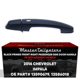 Exterior Door Handle Black Primed Replacement for Chevrolet Impala (2014) OE Part # 13590679, 13586018 | Front Right Passenger Side w/o Keyhole