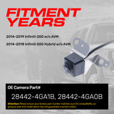 Infiniti Q50 w/o AVM (2014-2019), Q50 Hybrid w/o AVM (2014-2018) OEM Replacement Backup Camera OE Part # 28442-4GA1B, 28442-4GA0B