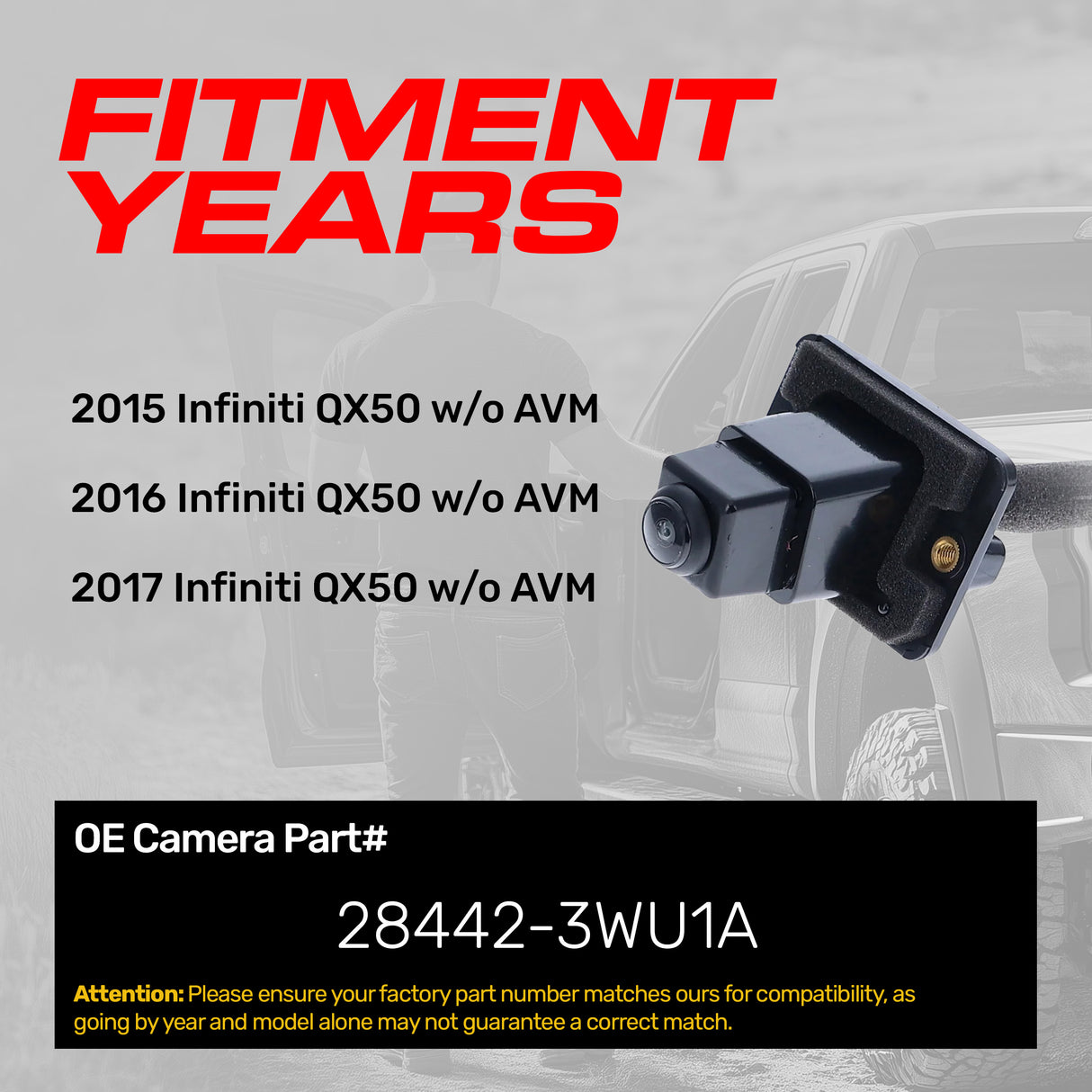 Infiniti QX50 w/o AVM (2015-2017) OEM Replacement Backup Camera OE Part # 28442-3WU1A