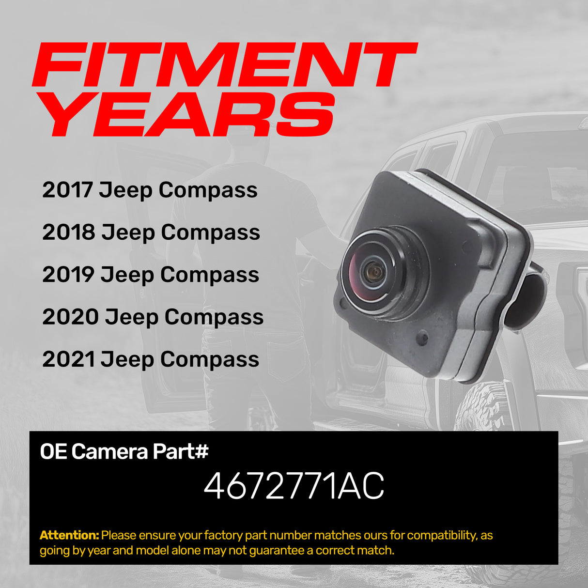 Jeep Compass (2017-2021) OEM Replacement Backup Camera OE Part # 4672771AC