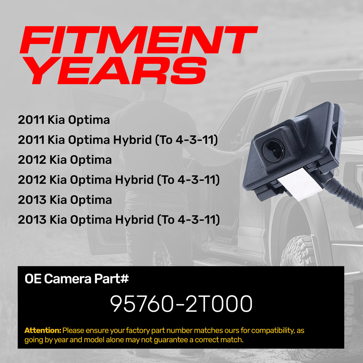 Kia Optima, Optima Hybrid (2011-2013) OEM Replacement Backup Camera OE Part # 95760-2T000 - Master Tailgaters