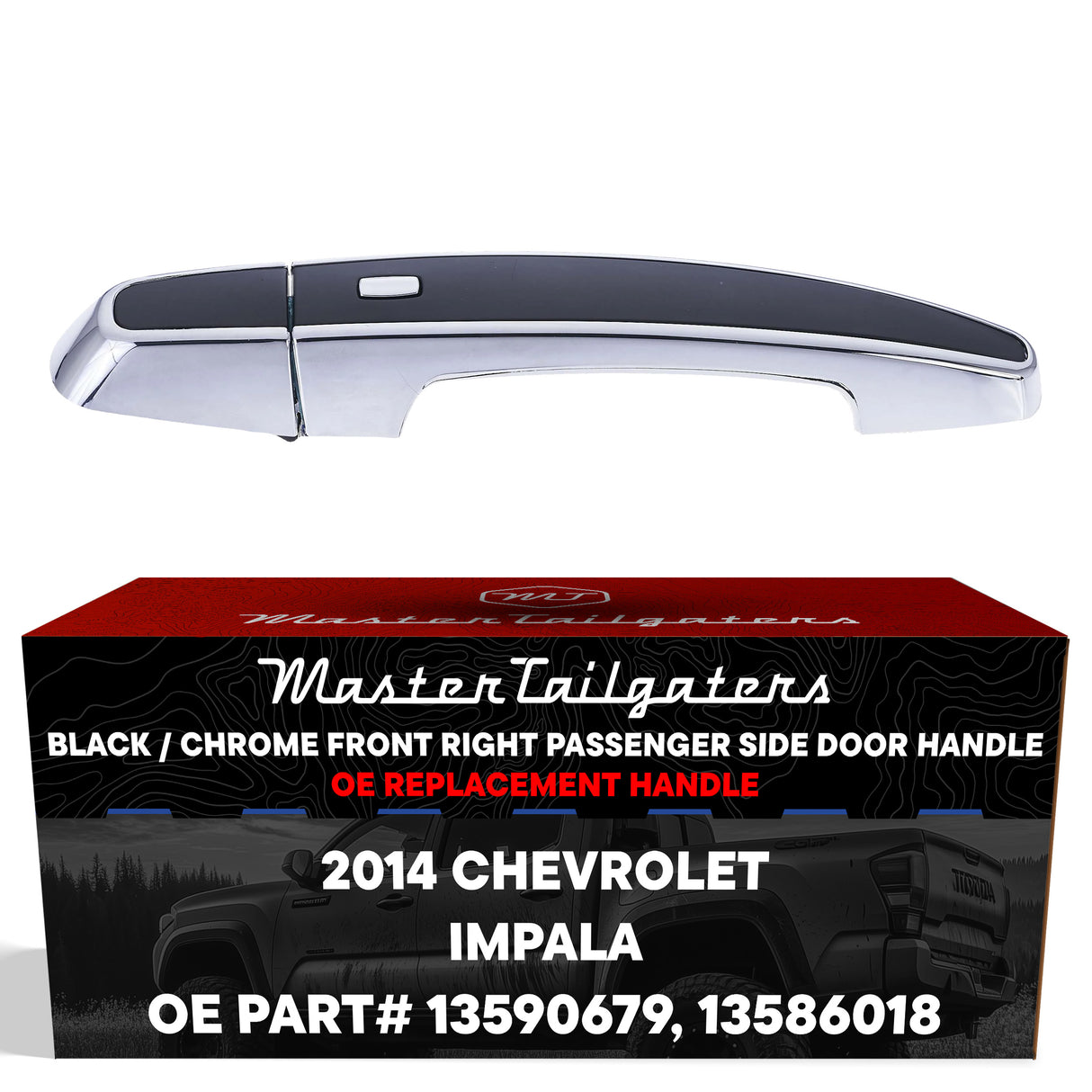 Chevrolet Impala (2014) [LTZ Model, 4 Pin] Black/Chrome Replacement Exterior Door Handle | Front Right Passenger Side w/o Keyhole