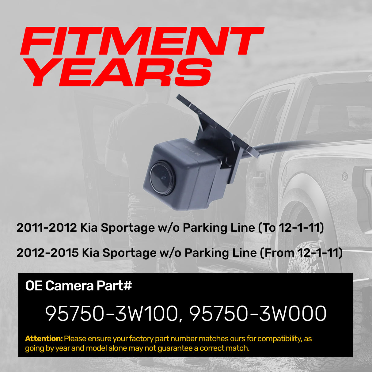 Kia Sportage w/o Parking Line (11-12) [To 12-1-11], Sportage w/o Parking Line (12-15) [From 12-1-11] OEM Replacement Backup Camera OE Part # 95750-3W100, 95750-3W000