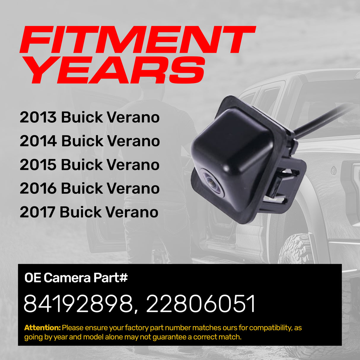 Buick Verano (2013-2017) OEM Replacement Backup Camera OE Part # 22806051, 84192898