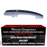 Chevrolet Malibu (2016-2024) Black/Chrome Replacement Exterior Door Handle | Front Left Driver Side w/o Keyhole