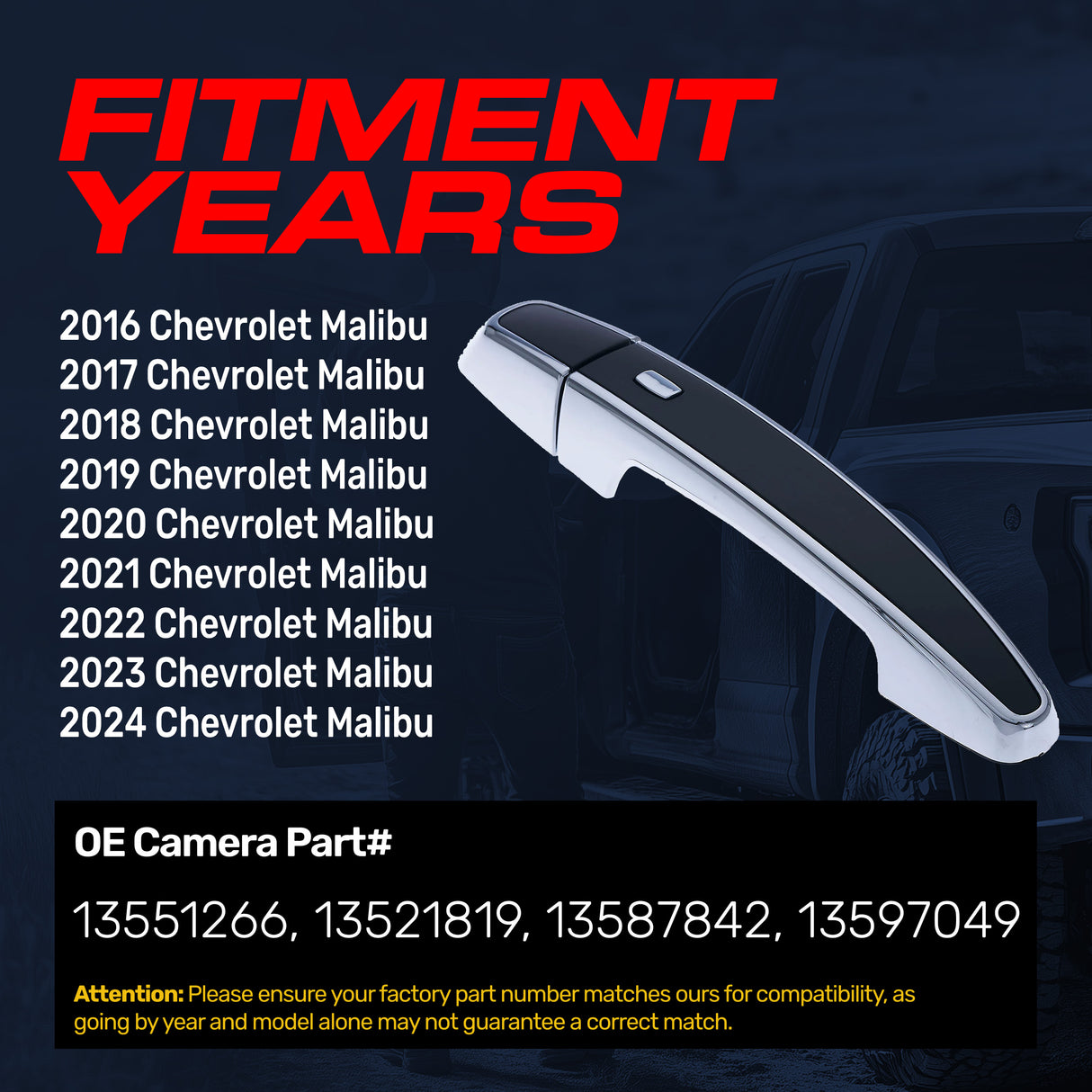Chevrolet Malibu (2016-2024) Black/Chrome Replacement Exterior Door Handle | Front Left Driver Side w/o Keyhole