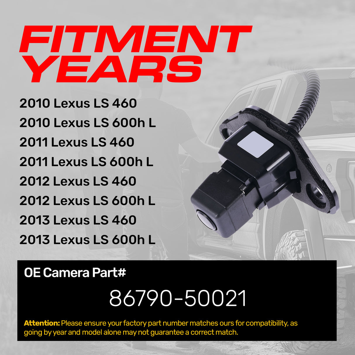 Lexus LS 460, LS 600h L (2010-2013) OEM Replacement Backup Camera OE Part # 86790-50021 - Master Tailgaters