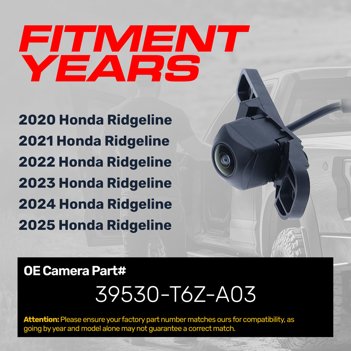 Honda Ridgeline (2020-2025) OEM Replacement Backup Camera OE Part # 39530-T6Z-A03