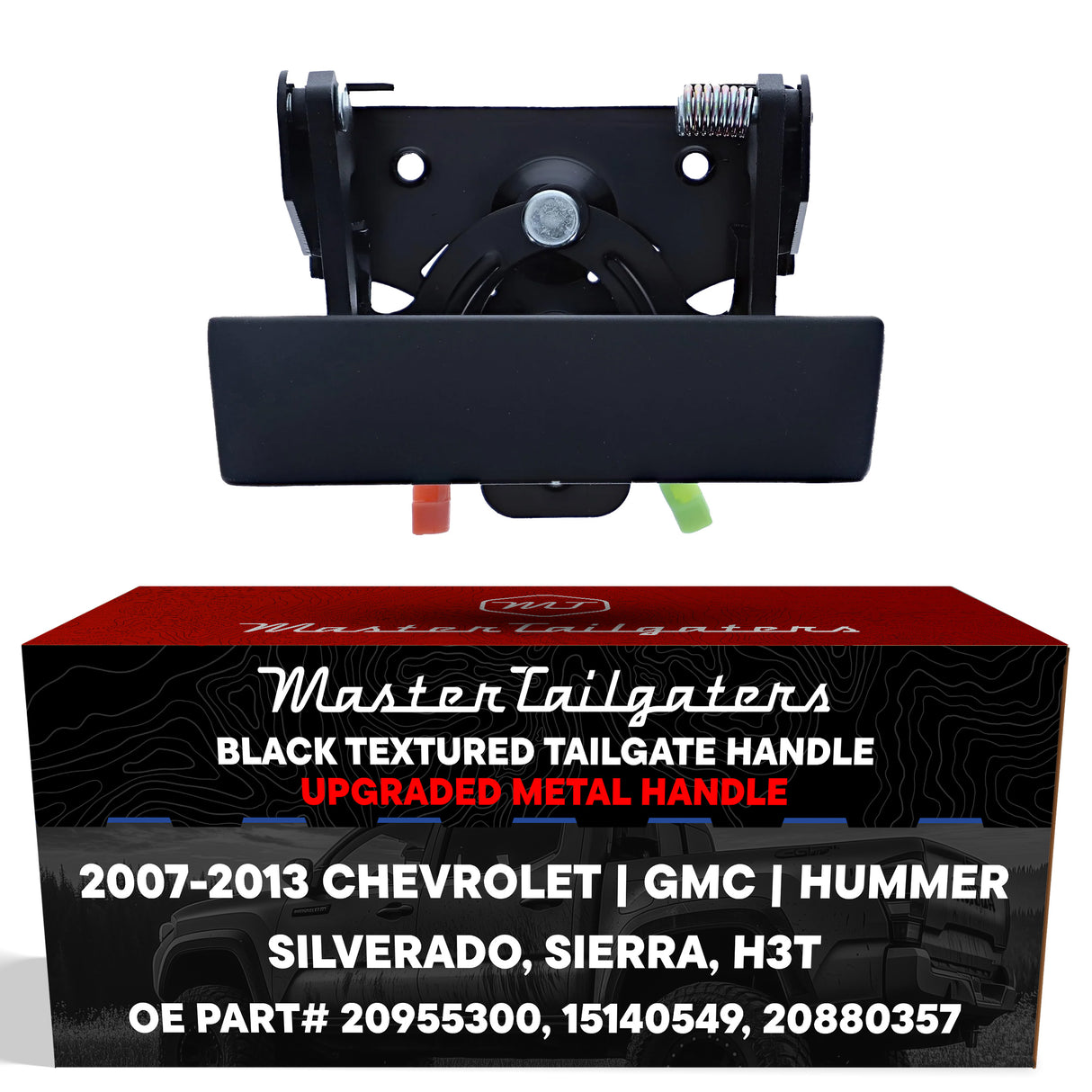 Tailgate Handle Upgraded Black Metal Replacement for Chevrolet Silverado / GMC Sierra / Hummer H3T (2007-2013) OE Part # 20955300, 15140549, 20880357 - Master Tailgaters