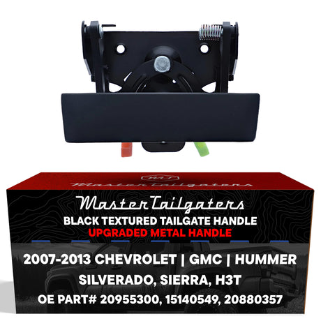 Tailgate Handle Upgraded Black Metal Replacement for Chevrolet Silverado / GMC Sierra / Hummer H3T (2007-2013) OE Part # 20955300, 15140549, 20880357 - Master Tailgaters