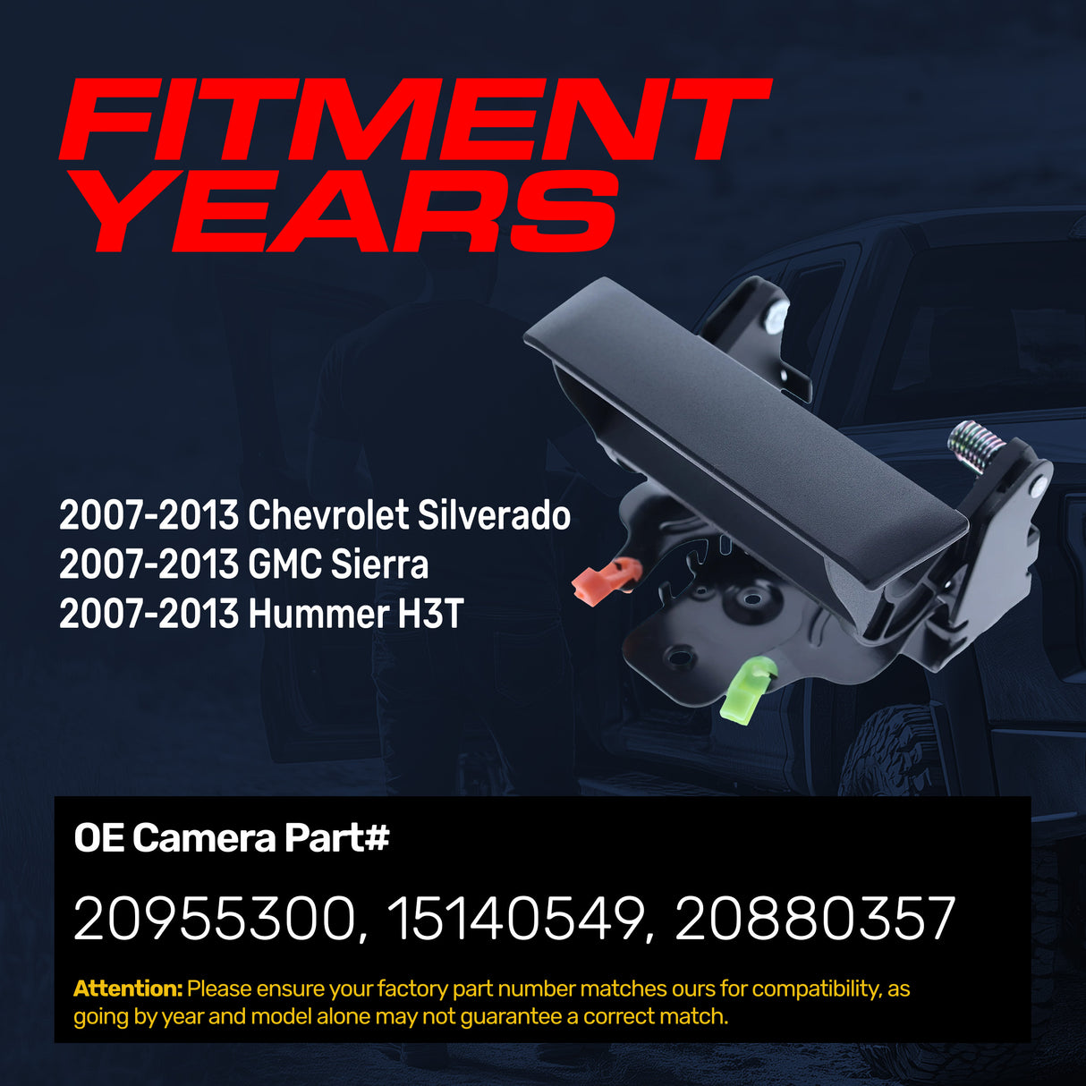 Tailgate Handle Upgraded Black Metal Replacement for Chevrolet Silverado / GMC Sierra / Hummer H3T (2007-2013) OE Part # 20955300, 15140549, 20880357 - Master Tailgaters