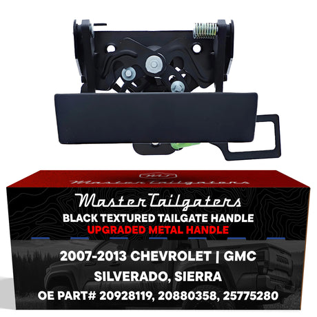 Tailgate Handle Upgraded Black Metal Replacement for Chevrolet Silverado / GMC Sierra (2007-2013) OE Part # 20928119, 20880358, 25775280 - Master Tailgaters