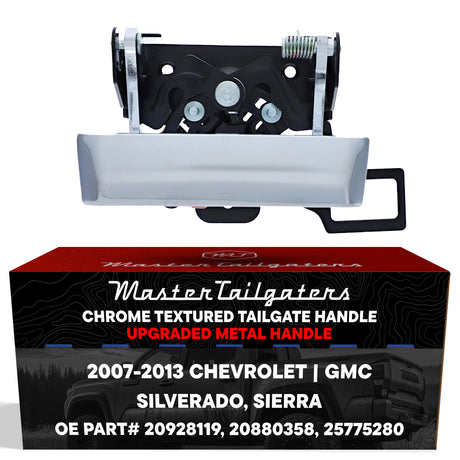 Tailgate Handle Upgraded Chrome Metal Replacement for Chevrolet Silverado (2007-2013) / GMC Sierra (2007-2013) OE Part # 20928119, 20880358, 25775280 - Master Tailgaters