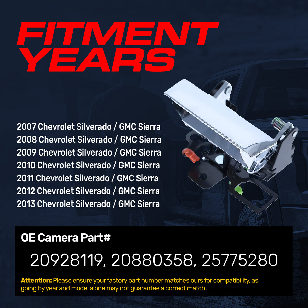 Tailgate Handle Upgraded Chrome Metal Replacement for Chevrolet Silverado (2007-2013) / GMC Sierra (2007-2013) OE Part # 20928119, 20880358, 25775280 - Master Tailgaters