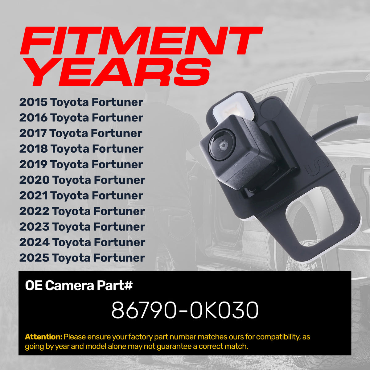 Toyota Fortuner (2015-2025) OEM Replacement Backup Camera OE Part # 86790-0K030