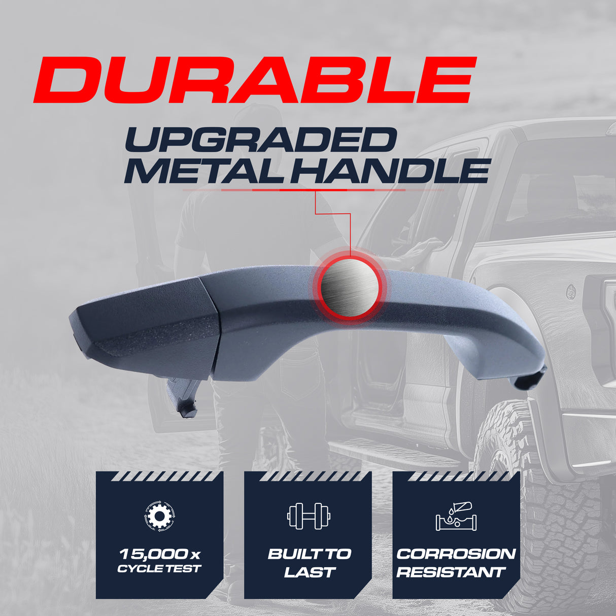 Exterior Door Handle Upgraded Black Metal Replacement for Chevrolet Colorado (2015-2022), Silverado (2014-2019) / Cadillac Escalade (2015) / GMC Canyon (2015), Sierra (2014-2019)