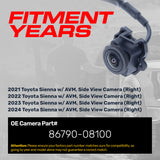 Toyota Sienna w/ AVM (2021-2024) OEM Replacement Right Side View Camera OE Part # 86790-08100