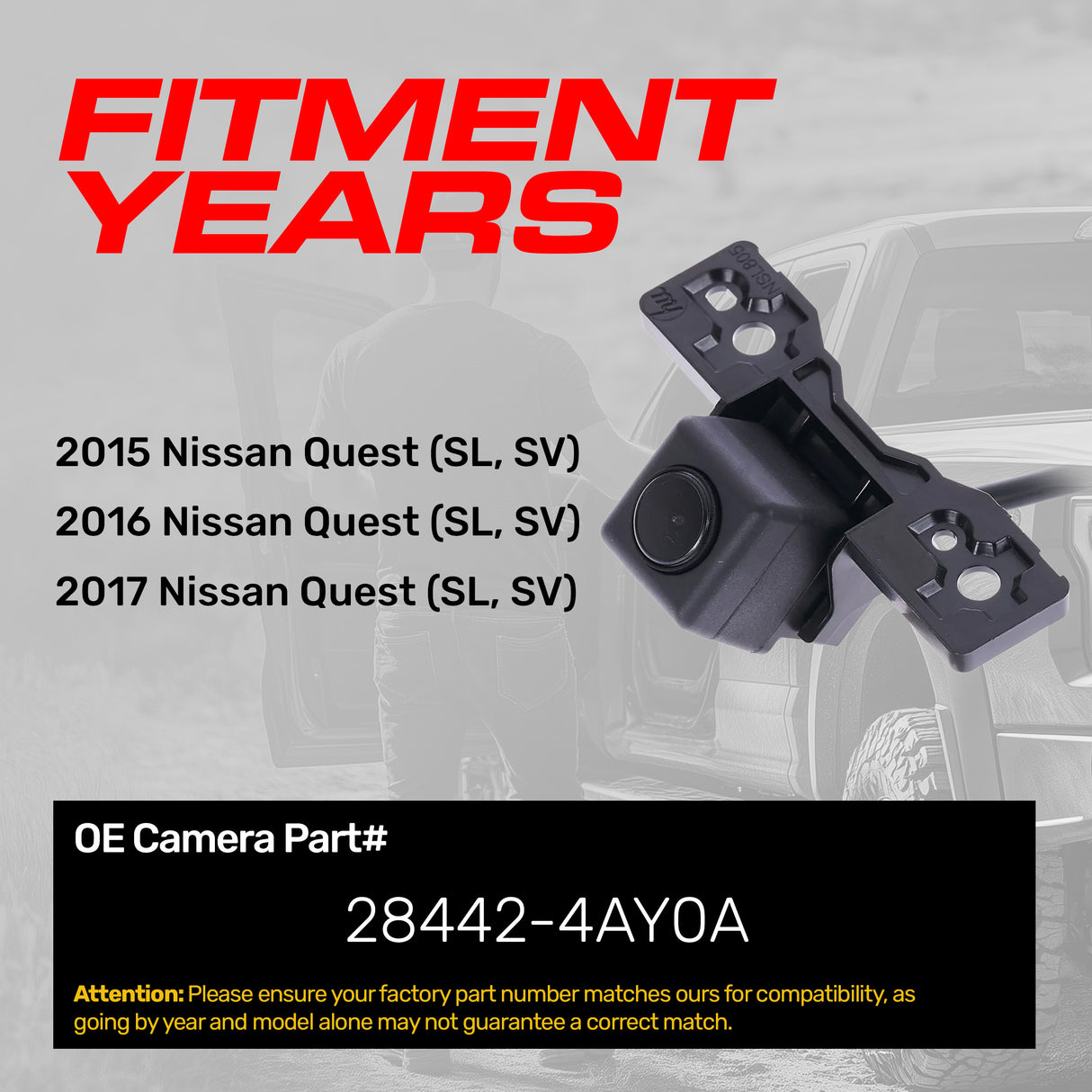 Nissan Quest SL SV (2015-2017) OEM Replacement Backup Camera OE Part # 28442-4AY0A