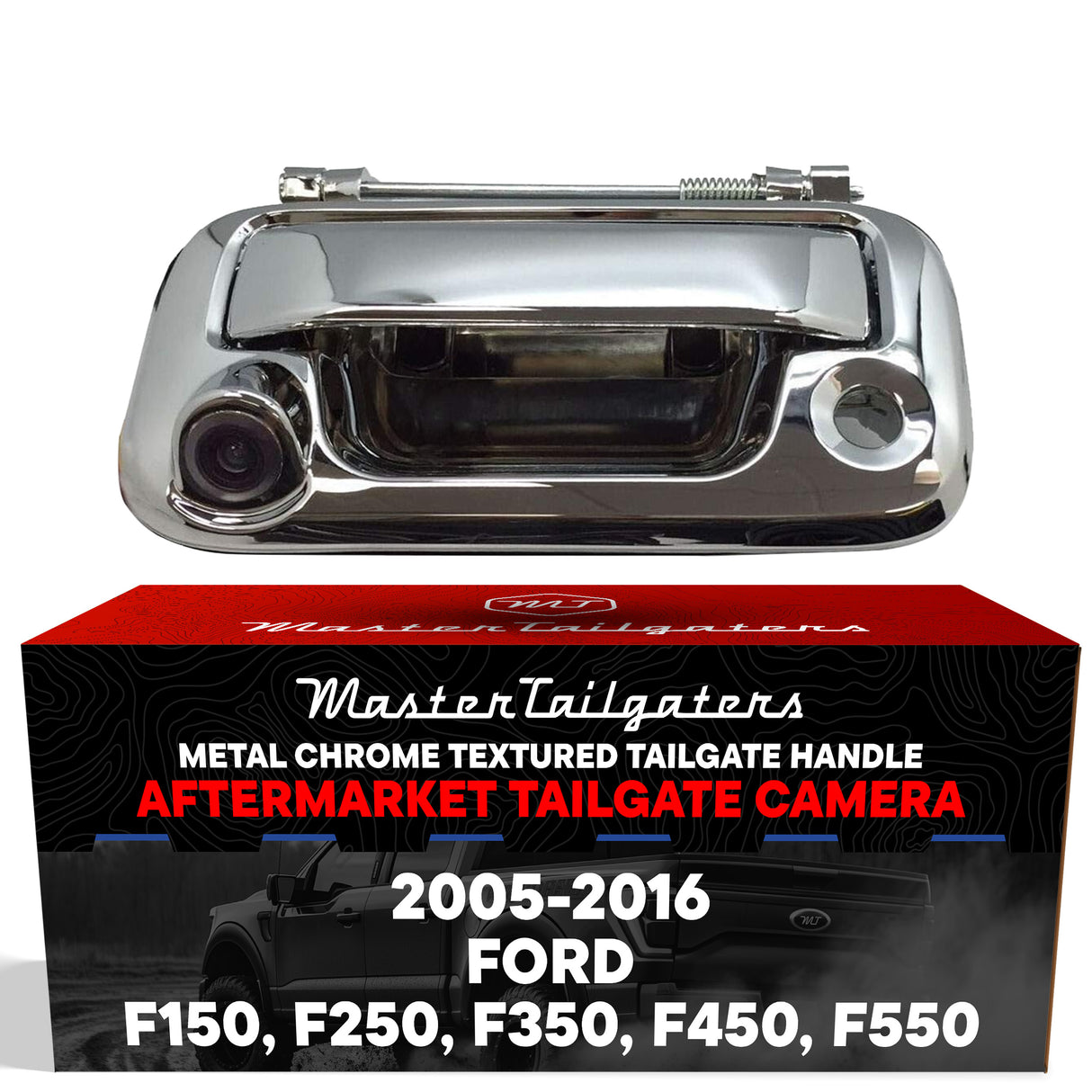 Ford F150, F250, F350, F450, F550 (2005-2016) Chrome Metal Replacement Tailgate Handle with Backup Camera