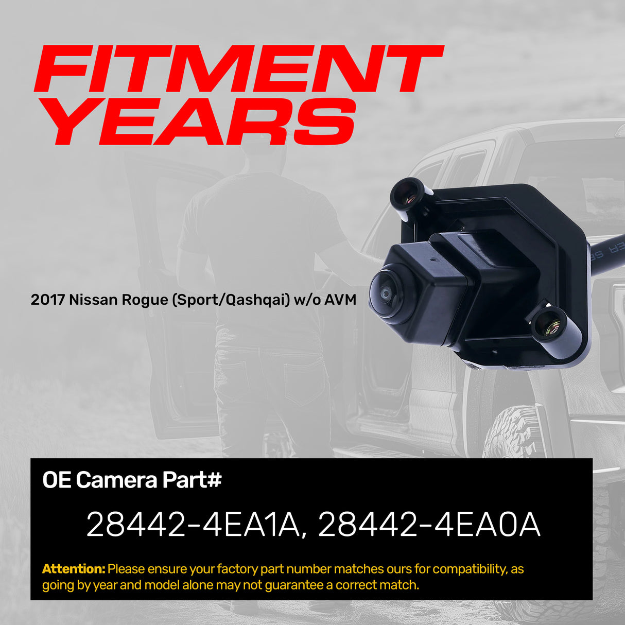 Nissan Rogue Sport/Qashqai w/o AVM (2017) OEM Replacement Backup Camera OE Part # 28442-4EA0A, 28442-4EA1A - Master Tailgaters