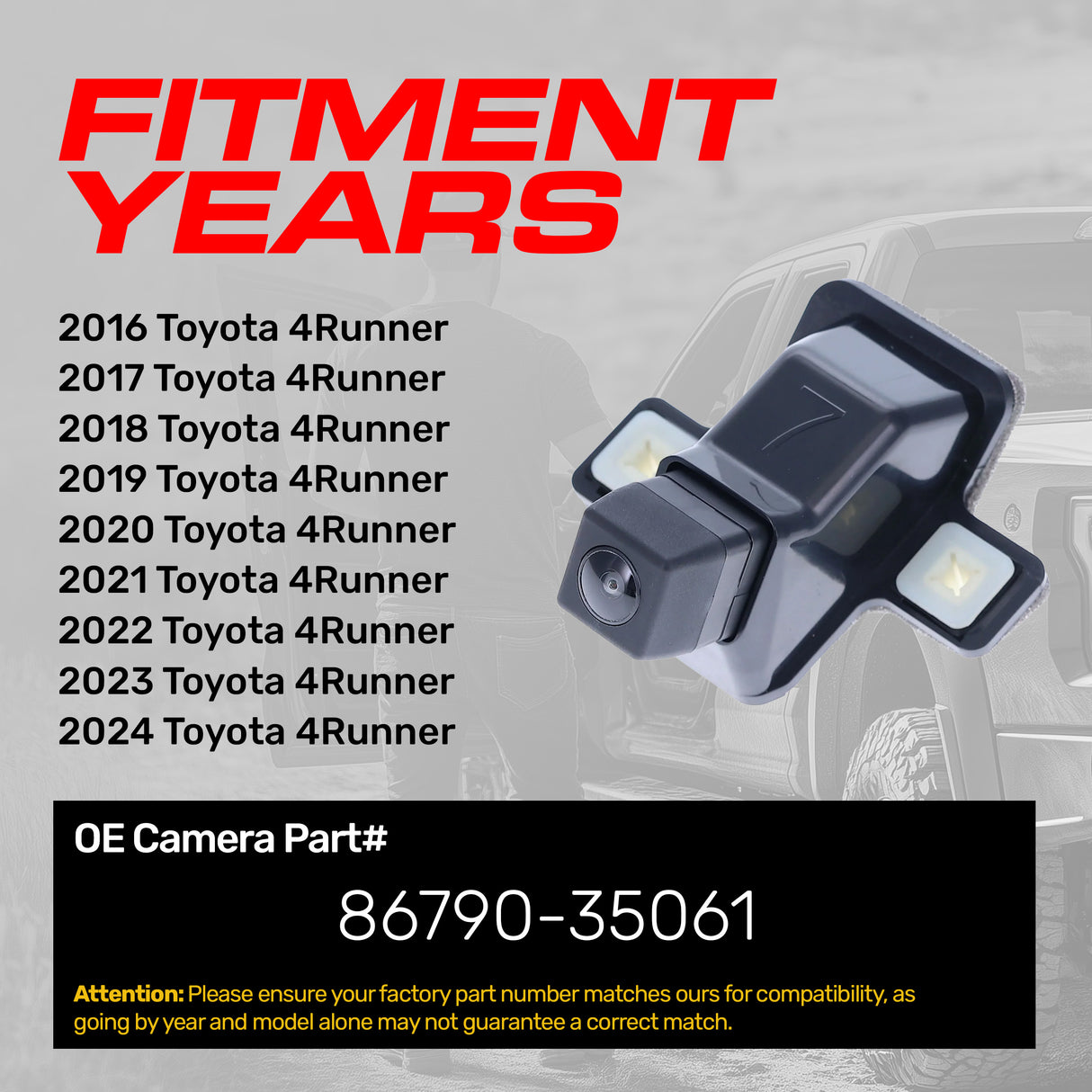 Toyota 4Runner (2016-2024) OEM Replacement Backup Camera OE Part # 86790-35061 - Master Tailgaters