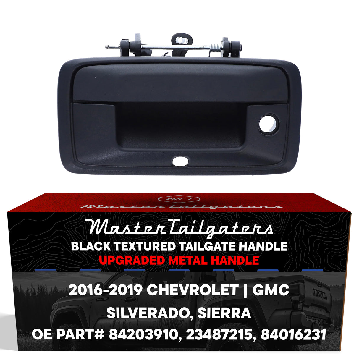 Master Tailgaters Tailgate Handle Upgraded Black Metal Replacement for Chevrolet Silverado (2016-2019) / GMC Sierra (2016-2019) OE Part # 84203910, 23487215, 84016231