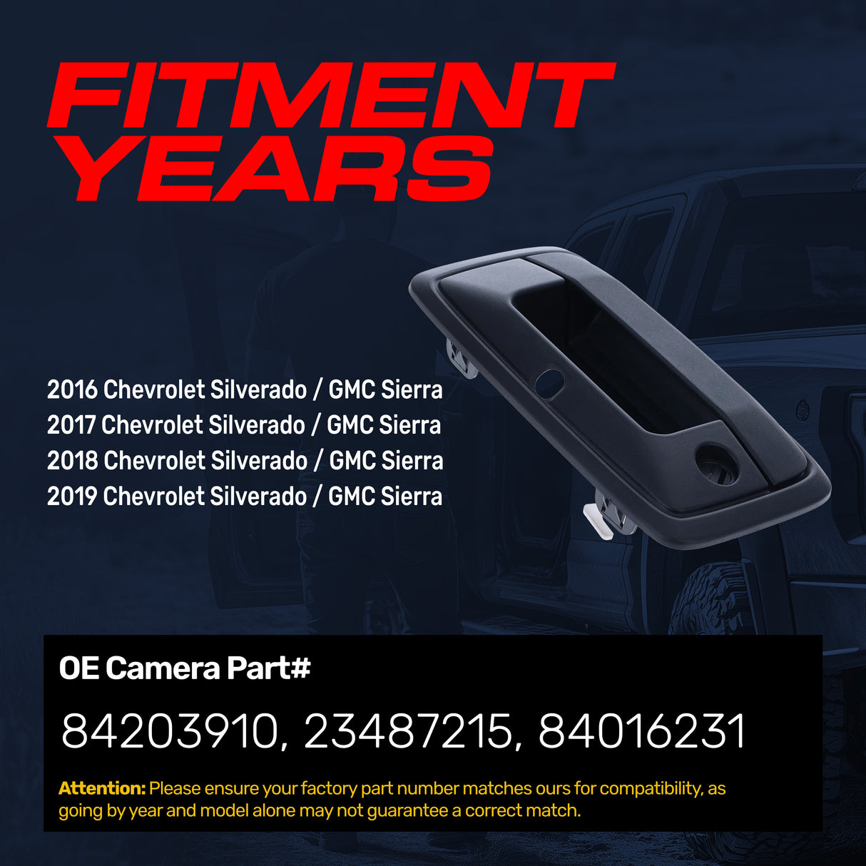 Master Tailgaters Tailgate Handle Upgraded Black Metal Replacement for Chevrolet Silverado (2016-2019) / GMC Sierra (2016-2019) OE Part # 84203910, 23487215, 84016231